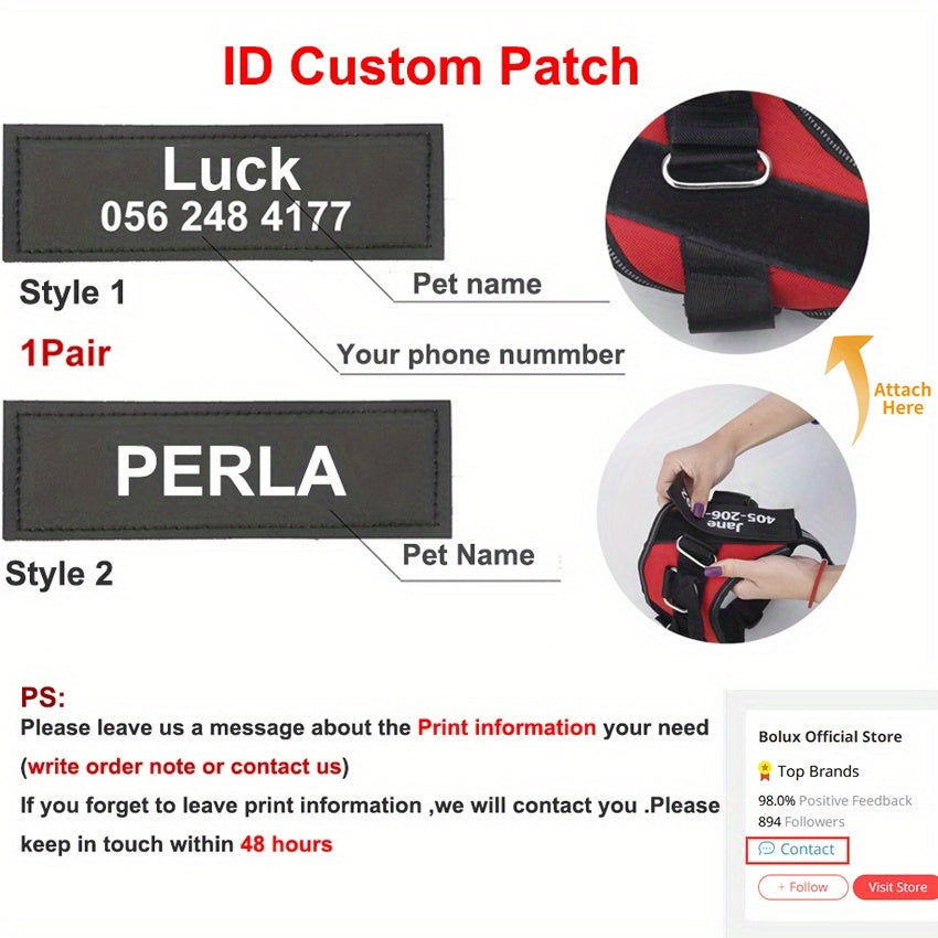 Customizable Heavy-Duty No Pull Dog Harness - Basic Halter Harnesses for Training, Walking, Preventing Tugging, Pulling, Choking - Personalized with Pet's Name and Phone Number