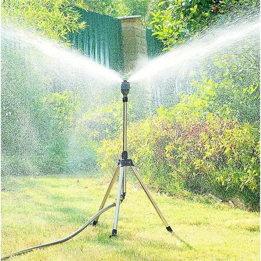 Rotary Irrigation Tripod Sprinkler - 360 Degree Watering Nozzle, Telescopic Support, Stainless Steel.