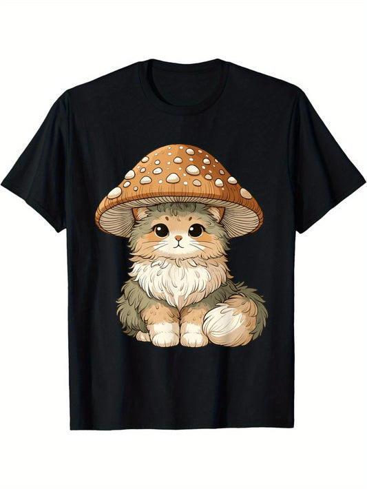 Stylish Cat Mushroom Hat Aesthetics Graphic T-Shirt