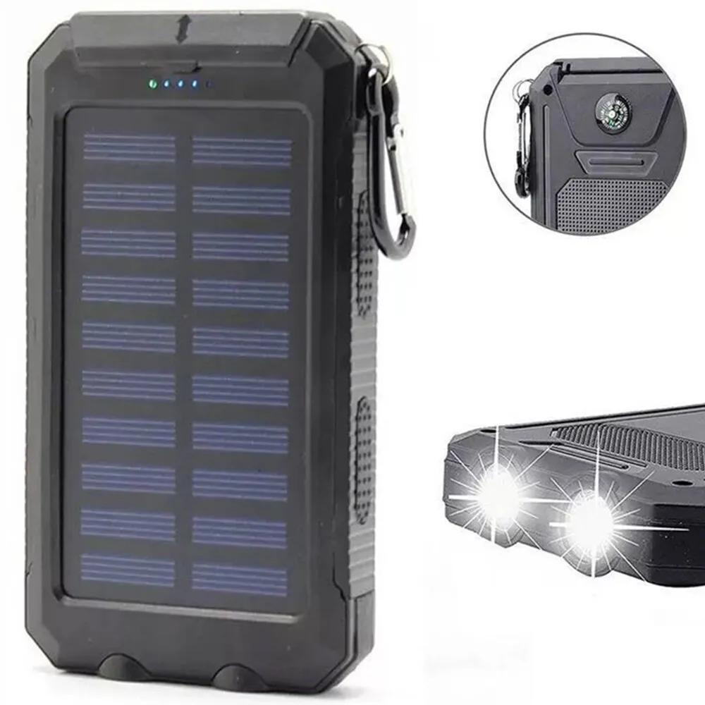 30000mAh Super USB Portable Solar Power Bank with LED Flashlight and Carabiner for Cell Phones.