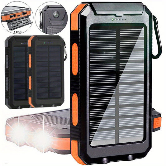 30000mAh Super USB Portable Solar Power Bank with LED Flashlight and Carabiner for Cell Phones.