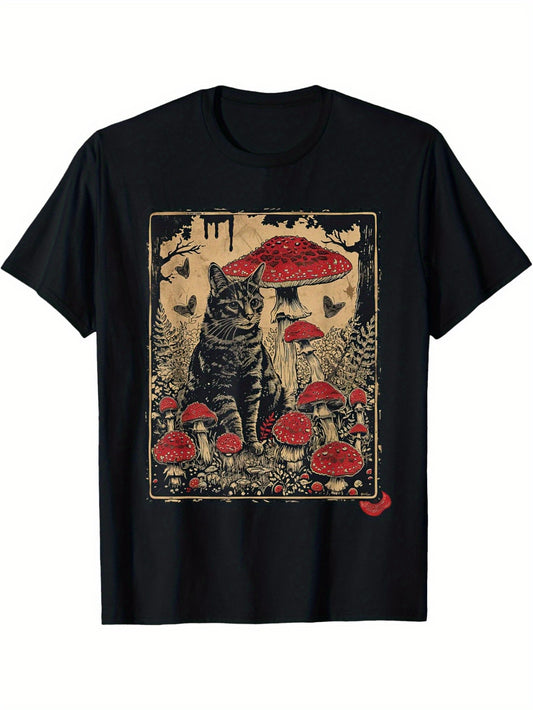 Pastoral Cat T-shirt Sitting on Poison Mushroom