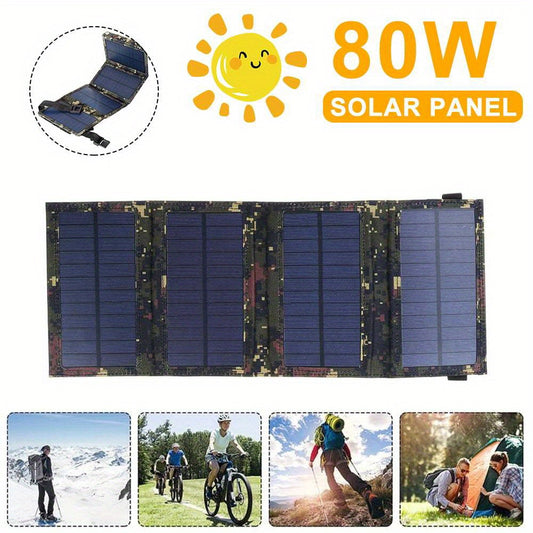 80W USB Solar Panel Folding Power Bank Outdoor Phone Charger