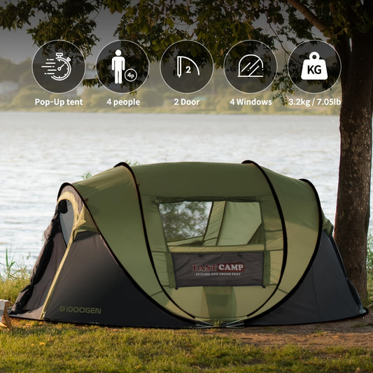 4 Person Tent for Camping, Waterproof Easy Set Up  with 2 Doors.
