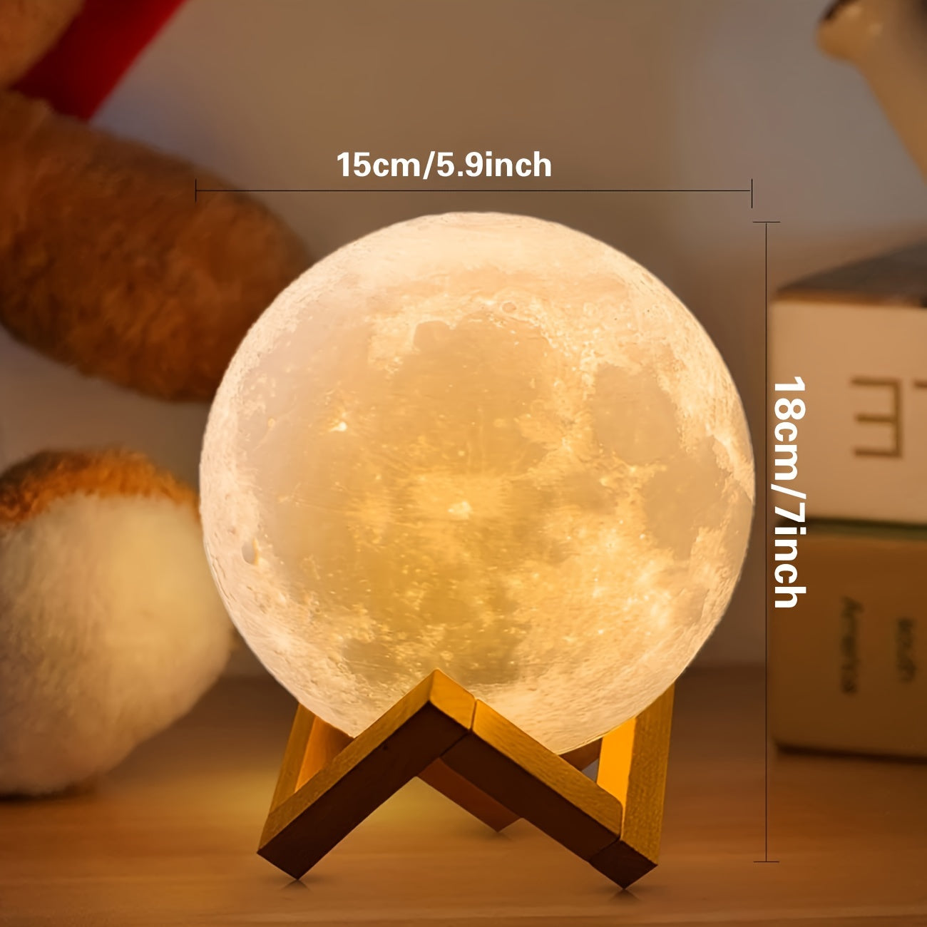 Moonlight Magic Lamp - 3D Printed White Ball Moon Lamp with Wooden Frame Base, 16 Colors LED Night Light, USB Plug-in, Remote Control, and Bracket.