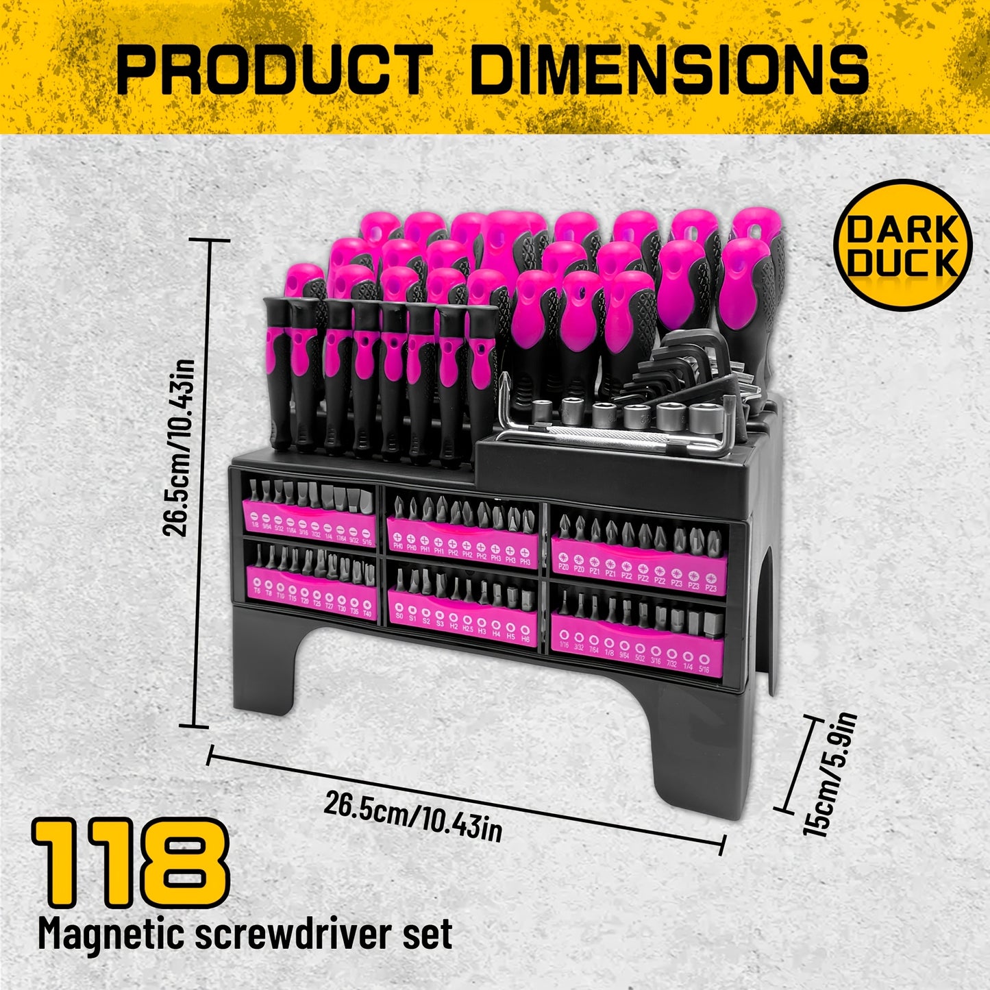 118pcs Magnetic Screwdriver Set with Plastic Rack And Magnetic Tool Bowl, Chrome Vanadium Steel.