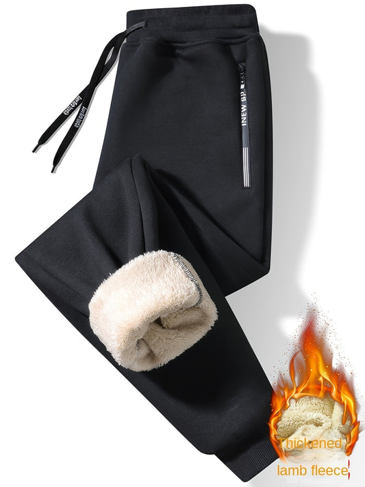 Men's Fleece-Lined Joggers - Casual Stretch Sweatpants with Pockets, Machine Washable, PLUS SIZE