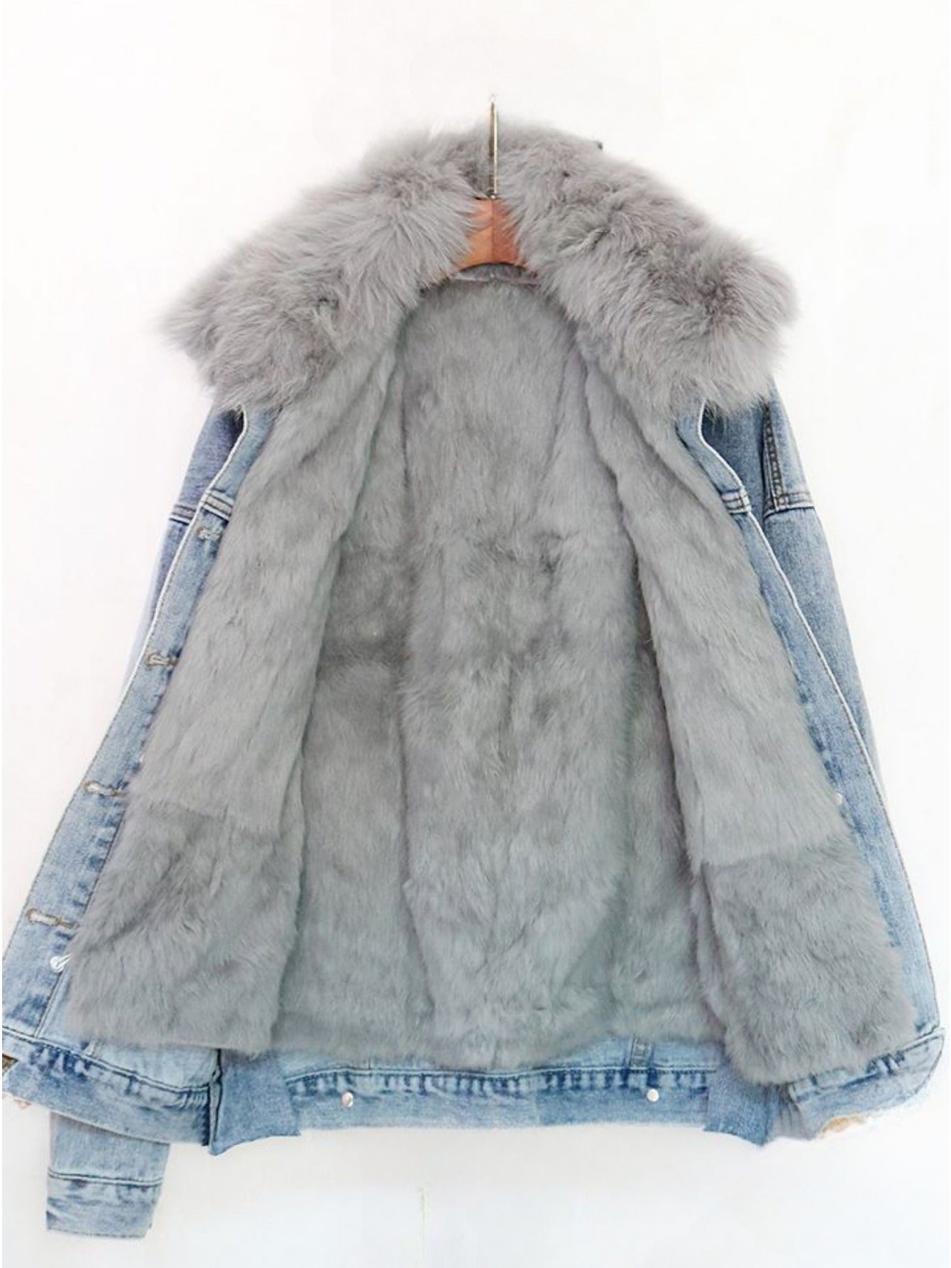 Womens Thickened Warm Jean Jackets, Faux Fur Collar Coat Denim Winter Jacket