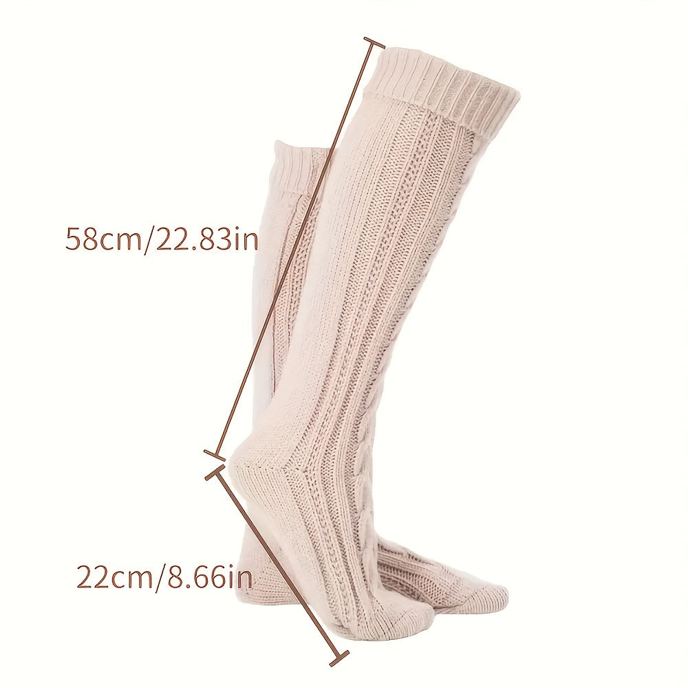 Women's Extra Long Cable Knitted Over Knee Boot Socks, High Elastic Winter Leg Warmers, 1