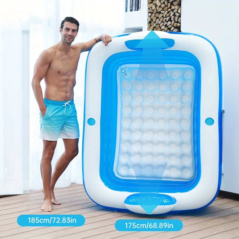 Inflatable Massage Bathtub with Backrest, Thickened Insulation, PVC, Portable and Foldable.