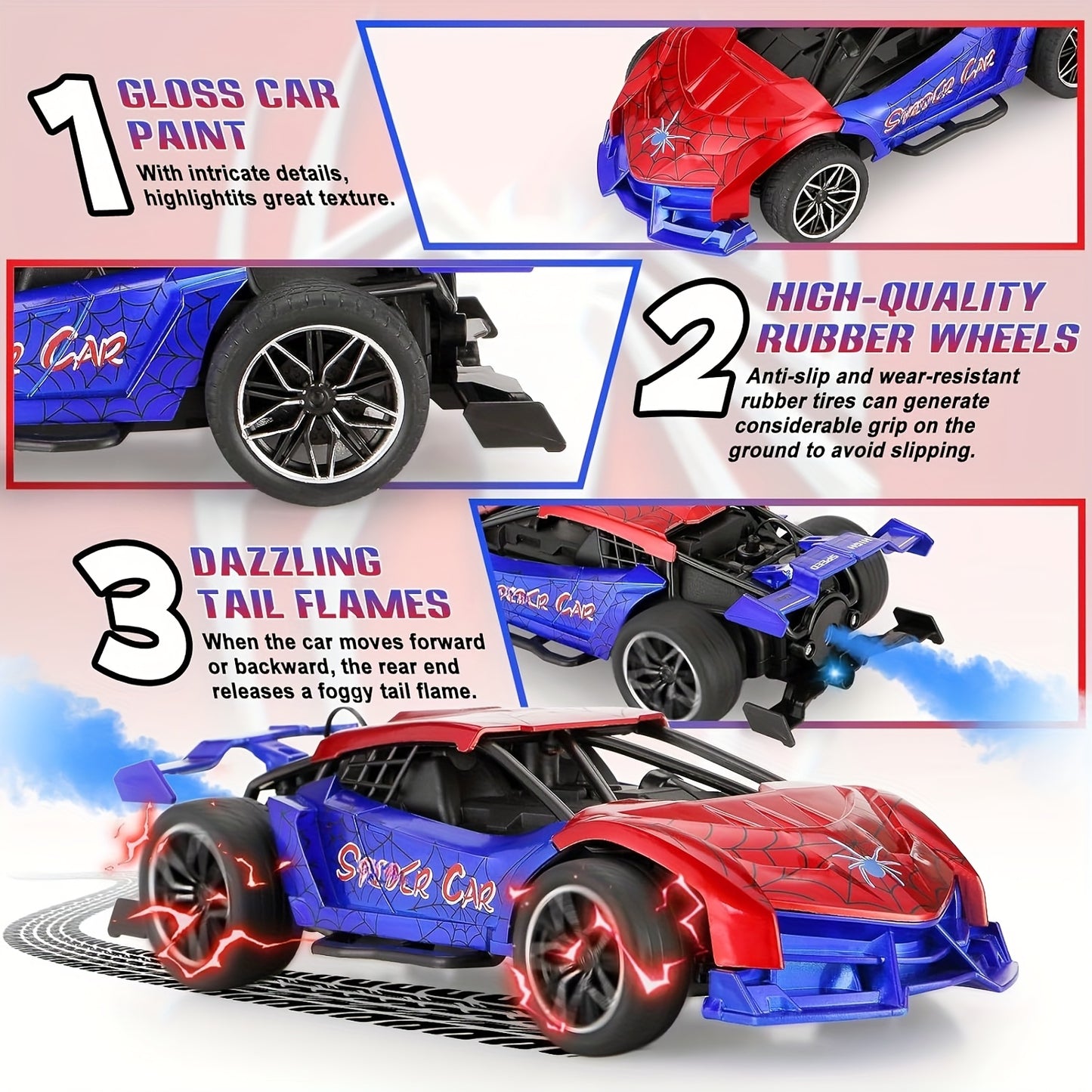 Rechargeable Remote Control Car, Mini RC Cars with Light and Spray Unit, for Ages 3-8.