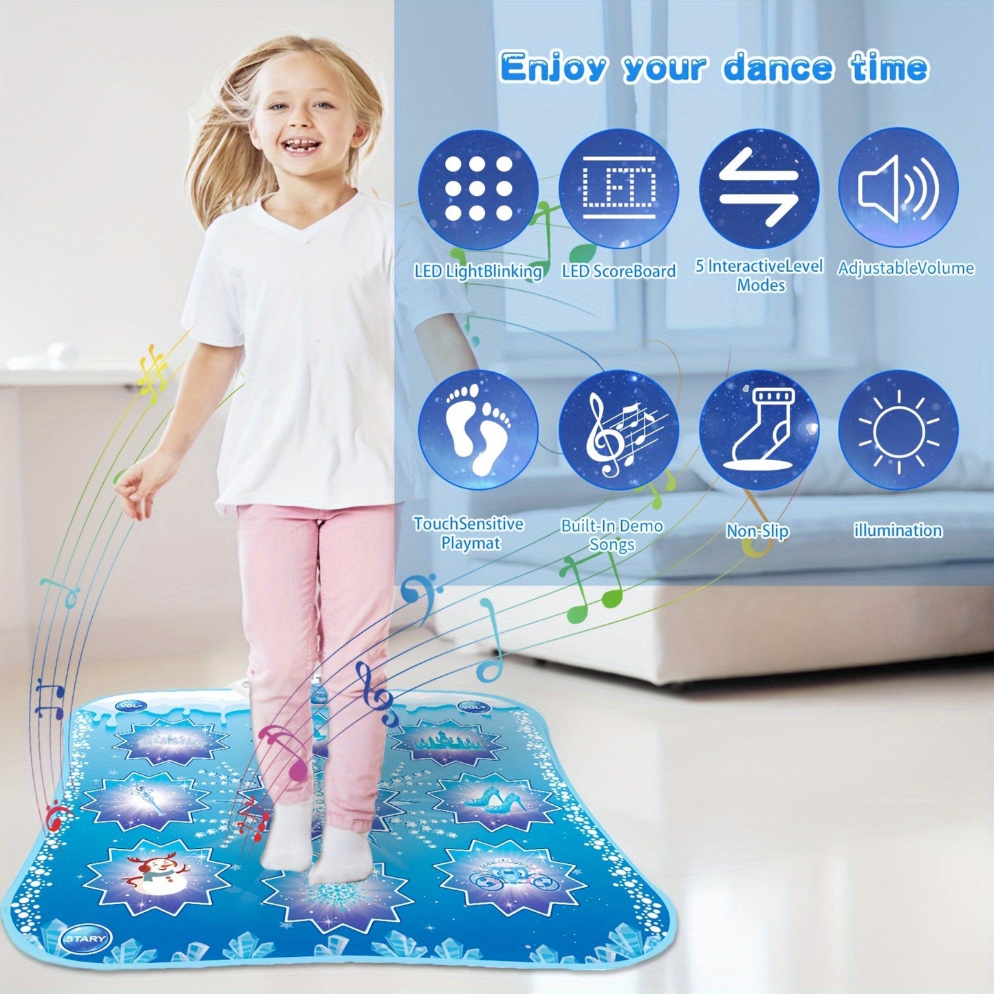 For 3 Years and up , Electronic LED Dance Mat For Kids - Adjustable Volume Musical Mat,