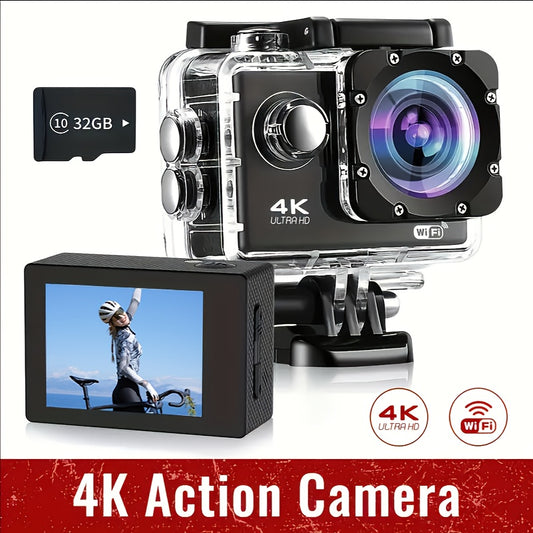 High Clarity 4K 1080P WiFi 16 Mega Sports Action Camera DVR Camcorder Outdoor Cycling Diving HD Camera With 32G Card