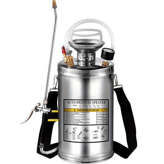 1.5 Gallon Stainless Steel Sprayer, 16" Wand, 3.3FT Reinforced Hose, Hand Pump with Pressure Gauge,
