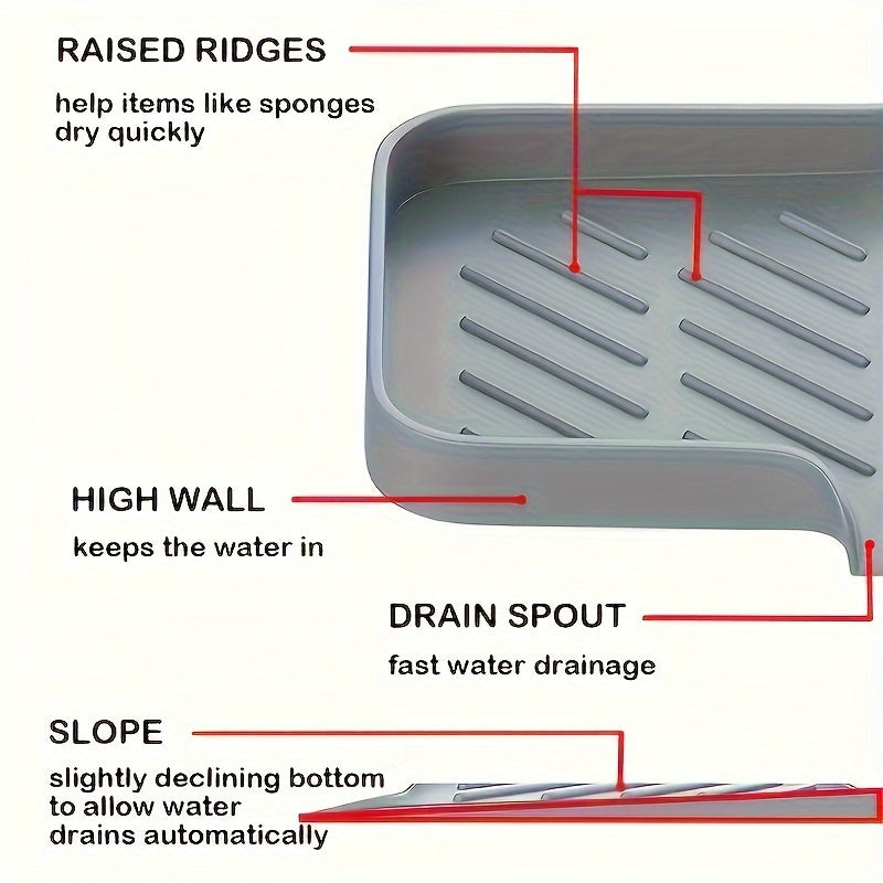 One Silicone Kitchen Sink Tray, Soap Box Holder With Drain, Countertop Sink Cleaning Mat For Brushes, Sponges And Soap,