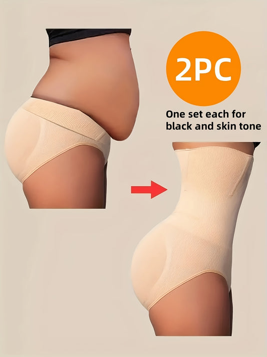 2pcs High-Waist Tummy Control Shapewear Panties for Women - Slimming Waist Trainer, Butt Lifter & Body Shaper Underwear