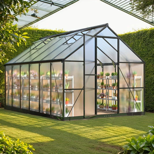 Quick Setup Greenhouse Polycarbonate & Aluminum Winter-Proof With Windows Large Walk-In Design