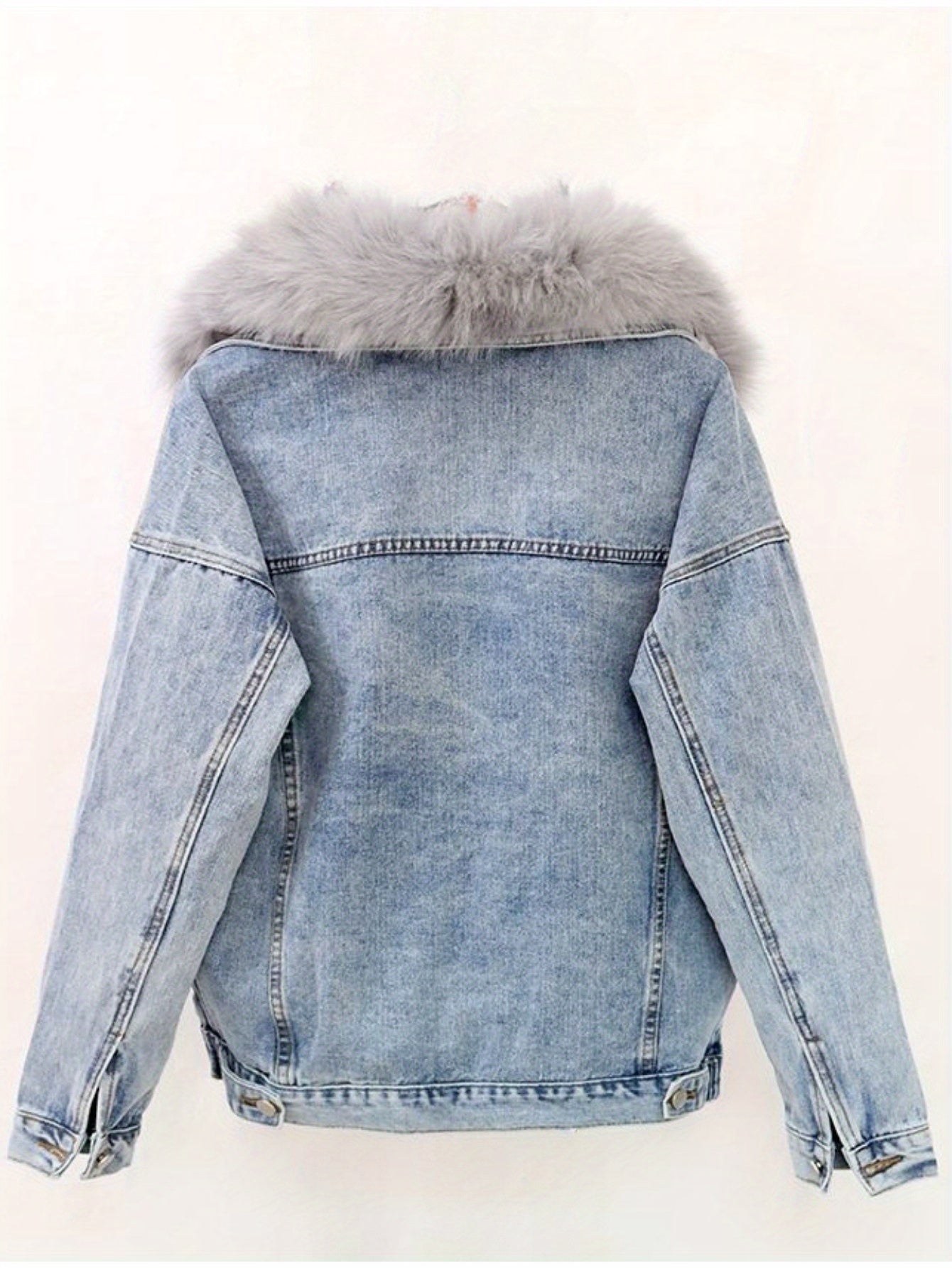 Womens Thickened Warm Jean Jackets, Faux Fur Collar Coat Denim Winter Jacket