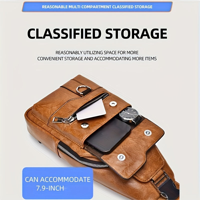 Premium Leather, Vintage-Style Chest Bag, Multi-Compartment Crossbody Bag with Waterproof Design,