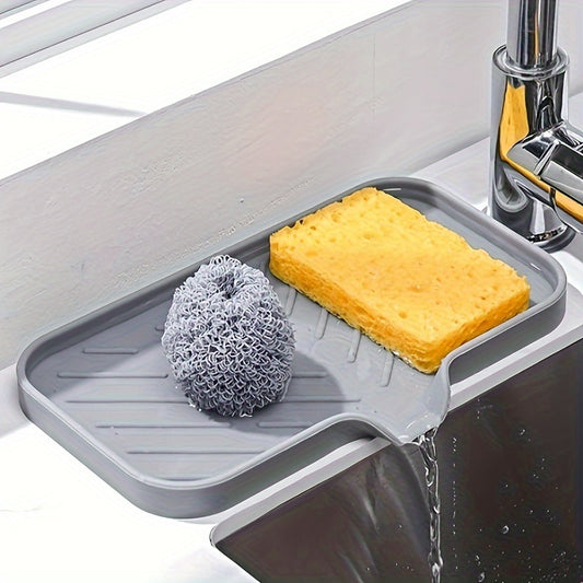 One Silicone Kitchen Sink Tray, Soap Box Holder With Drain, Countertop Sink Cleaning Mat For Brushes, Sponges And Soap,