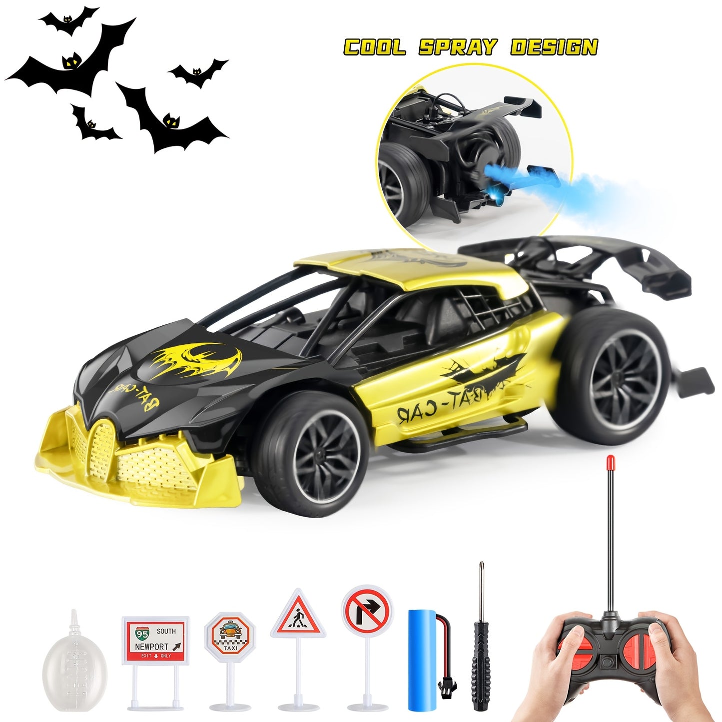 Rechargeable Remote Control Car, Mini RC Cars with Light and Spray Unit, for Ages 3-8.