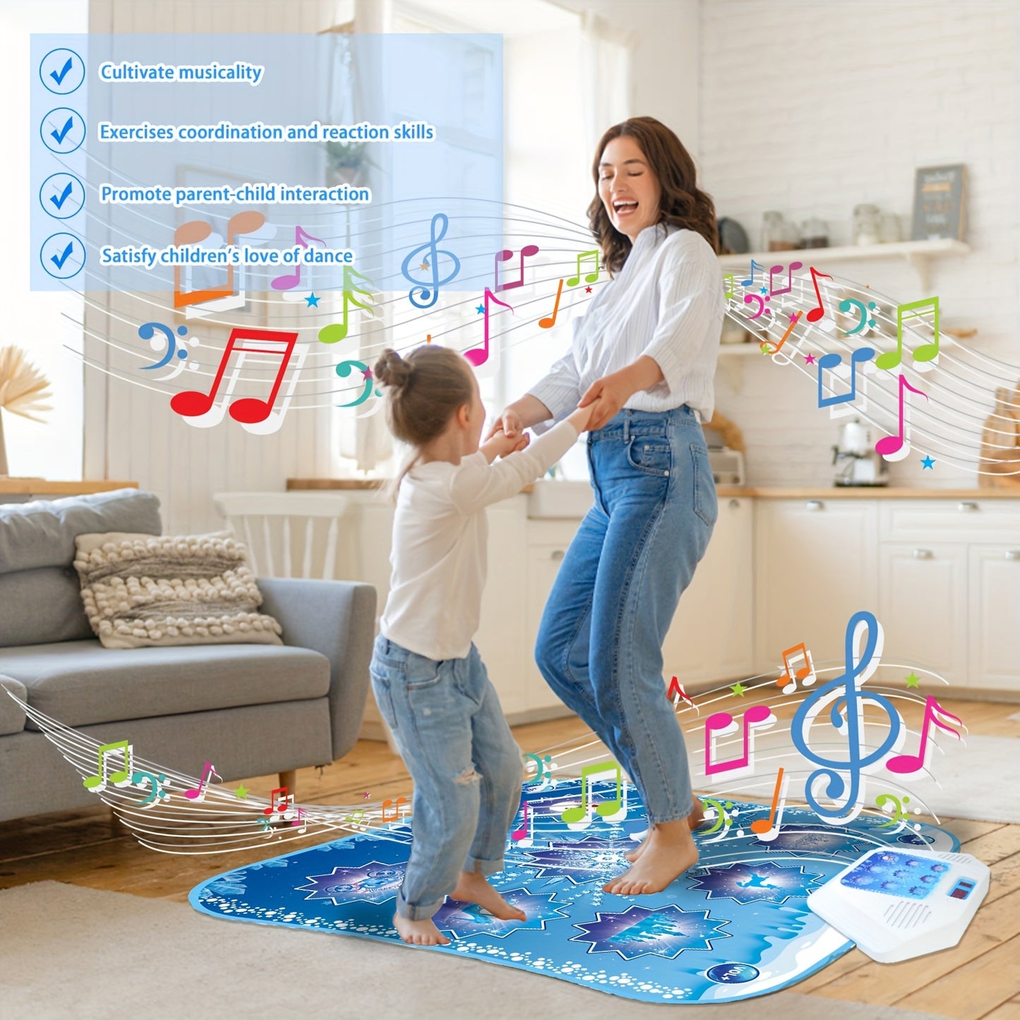 For 3 Years and up , Electronic LED Dance Mat For Kids - Adjustable Volume Musical Mat,