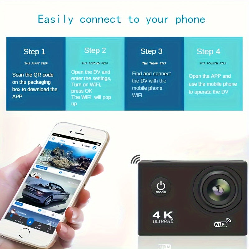 High Clarity 4K 1080P WiFi 16 Mega Sports Action Camera DVR Camcorder Outdoor Cycling Diving HD Camera With 32G Card