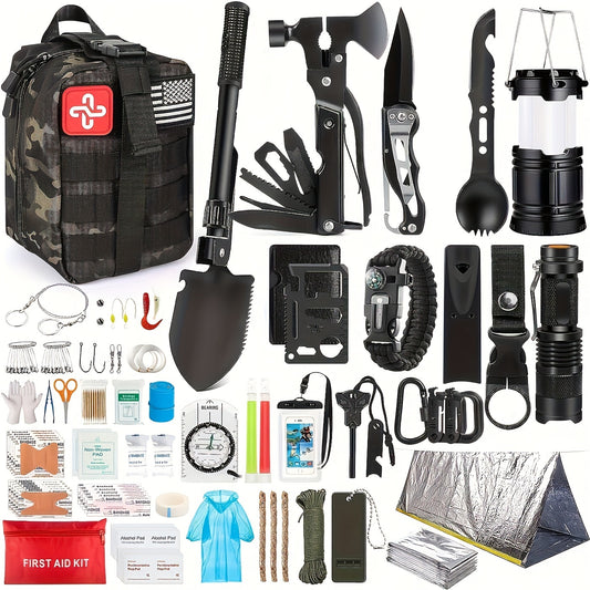 250Pcs Ultimate Survival Kit - Comprehensive First Aid Kit, Emergency Tent, Compatible Bag, and Multi-Tool.