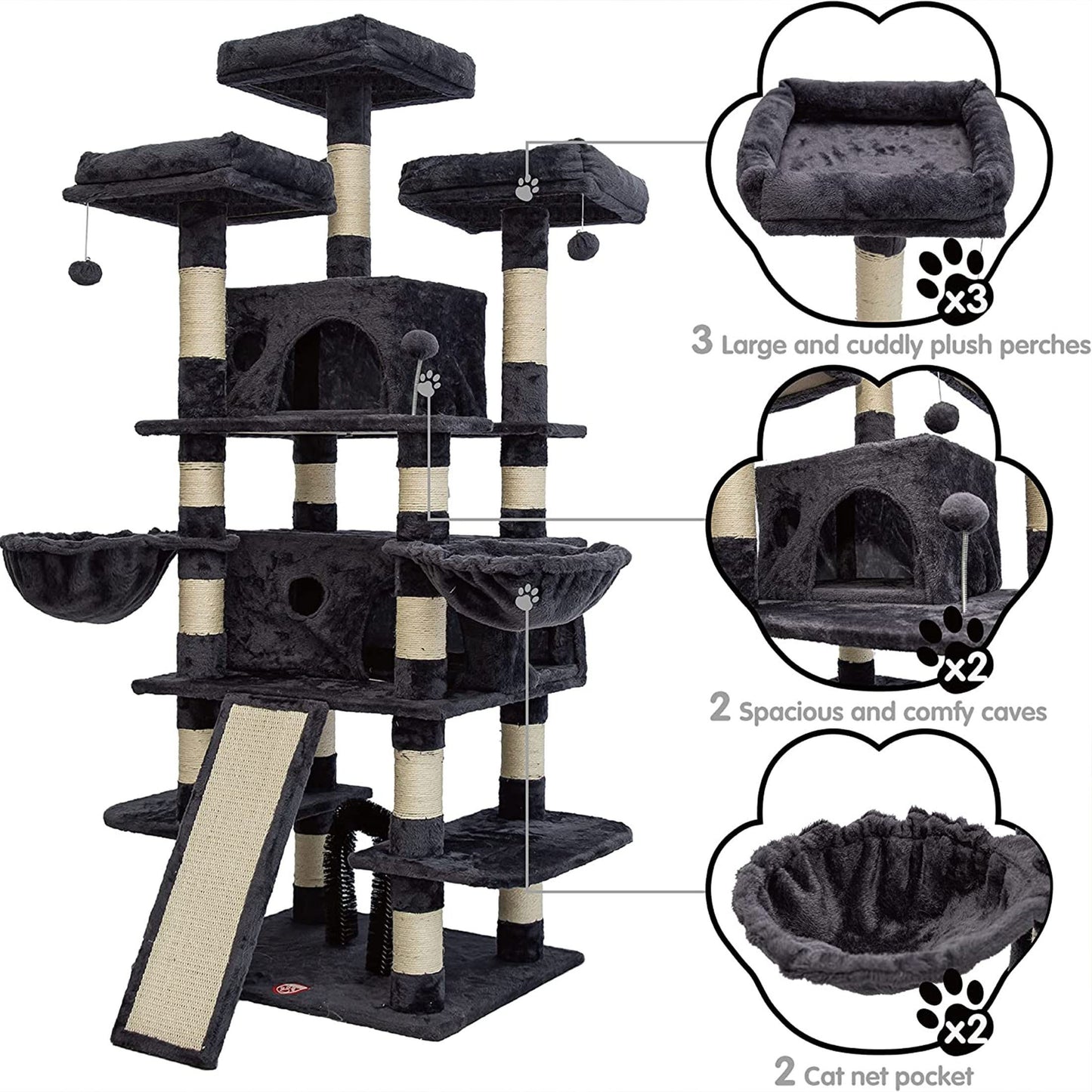 68 Inches Big Multi-Level Cat Tree
