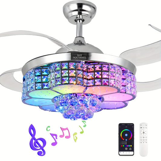 Elegant 42in Retractable Crystal Ceiling Fan with LED Lights - Remote & App Control.
