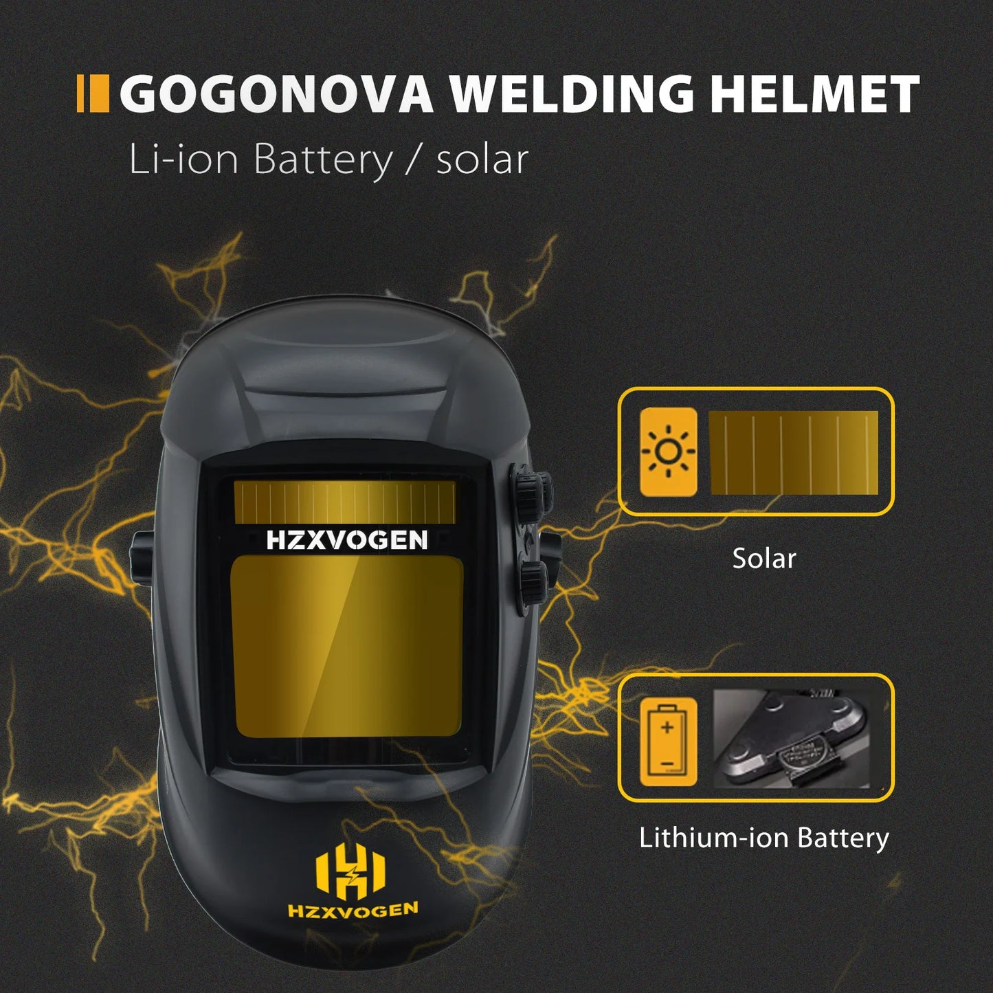 Auto Darkening Welding Helmet 3.94”×3.82” Large Viewing Welding Hood True Color Solar Battery Powered.