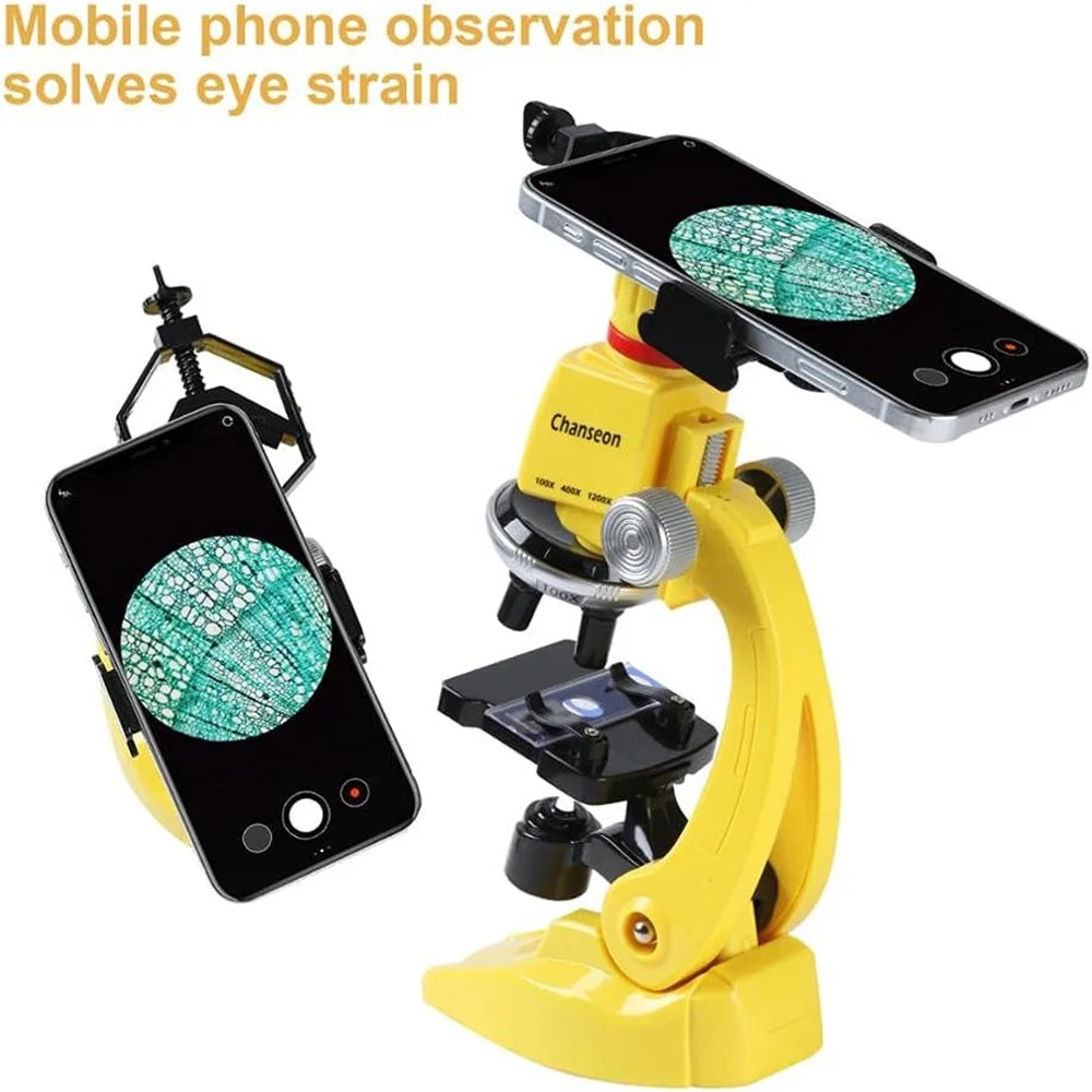 100x-1200x Kids Microscope Kit with Slides, Smartphone Adapter and Accessory Kit.