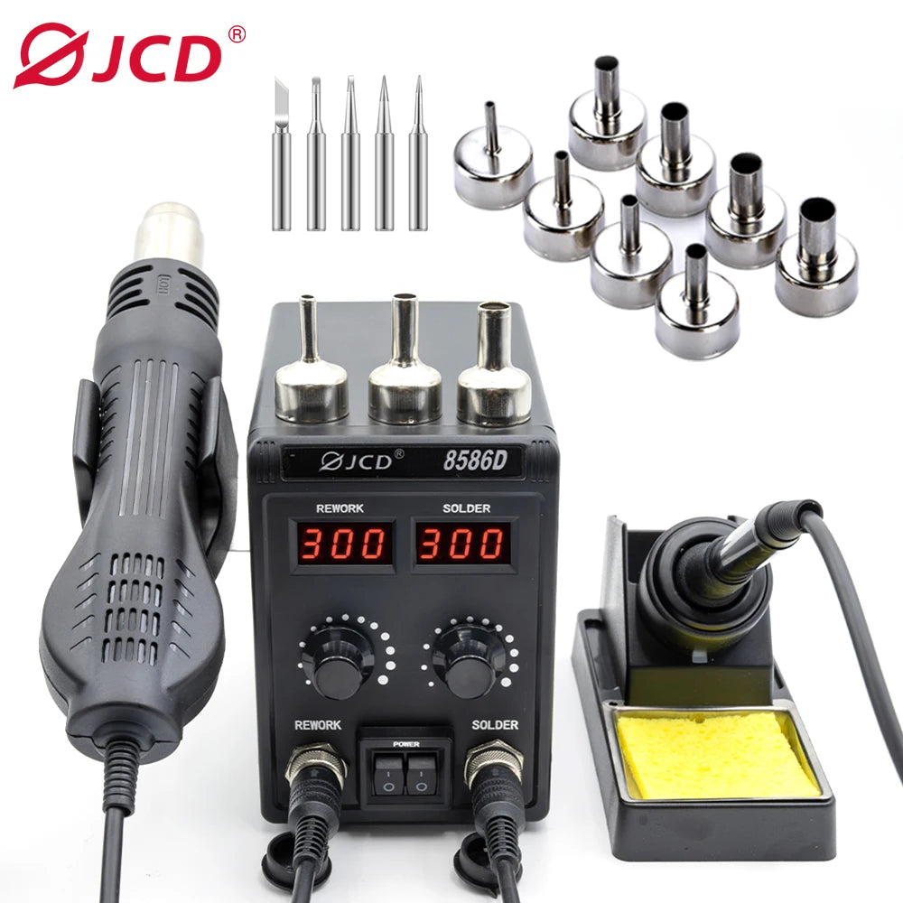 750W 8586D Soldering Station 2 IN 1 Hot Air Gun LCD Dual Digital Display Electric Soldering Iron.