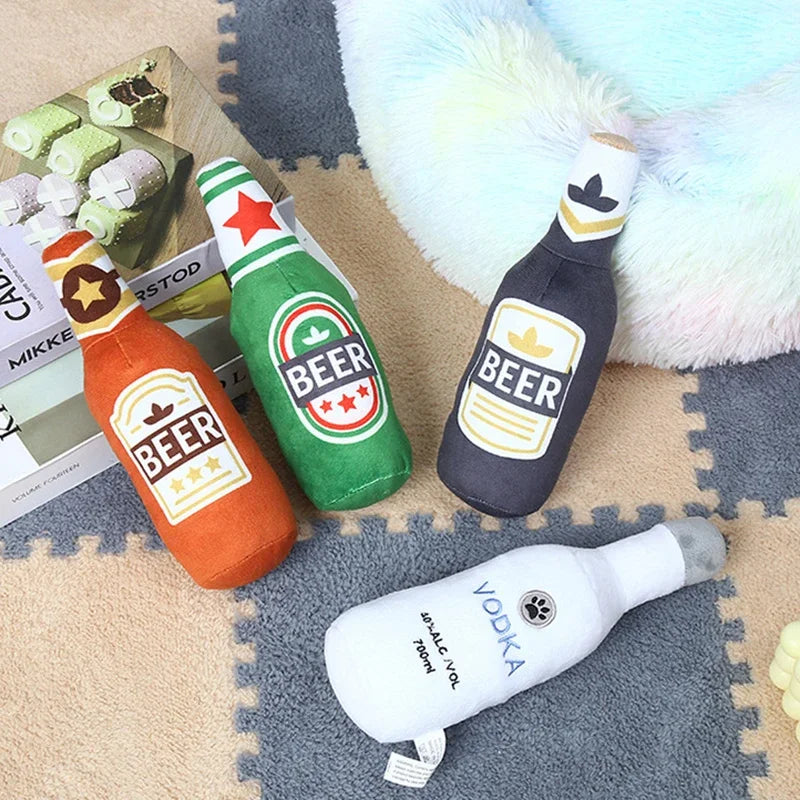 Dog Squeaky Beer Bottle Shape Toy, Bite-Resistant