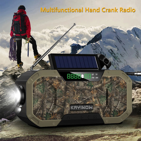 Emergency Radio Solar Powered Hand Crank Radio AM/FM Outdoor IPX5 Waterproof Radio LED Flashlight 5000mAh Power Bank Charger