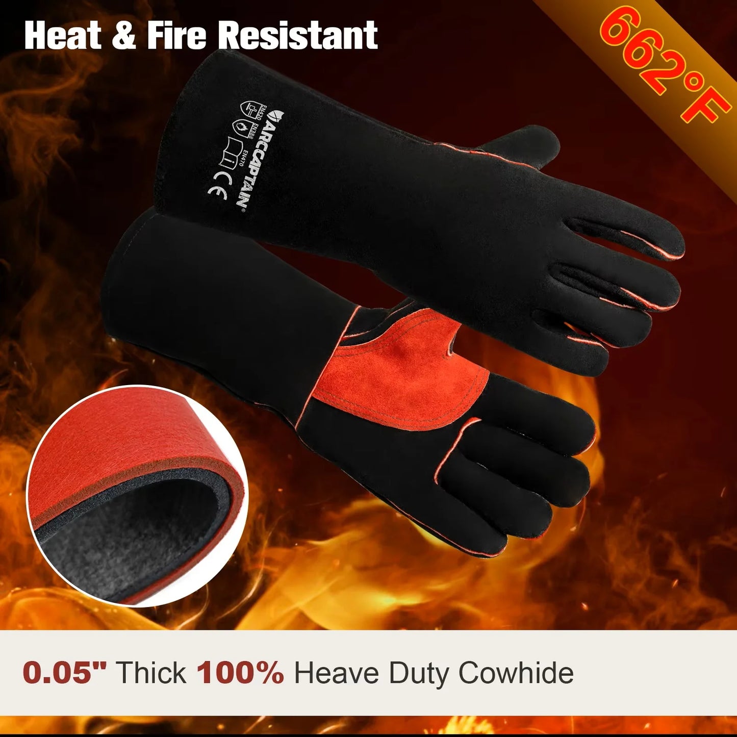 Welding Gloves Thick Cow Split Leather Kitchen Stove Heat Puncture Resistant BBQ Glove