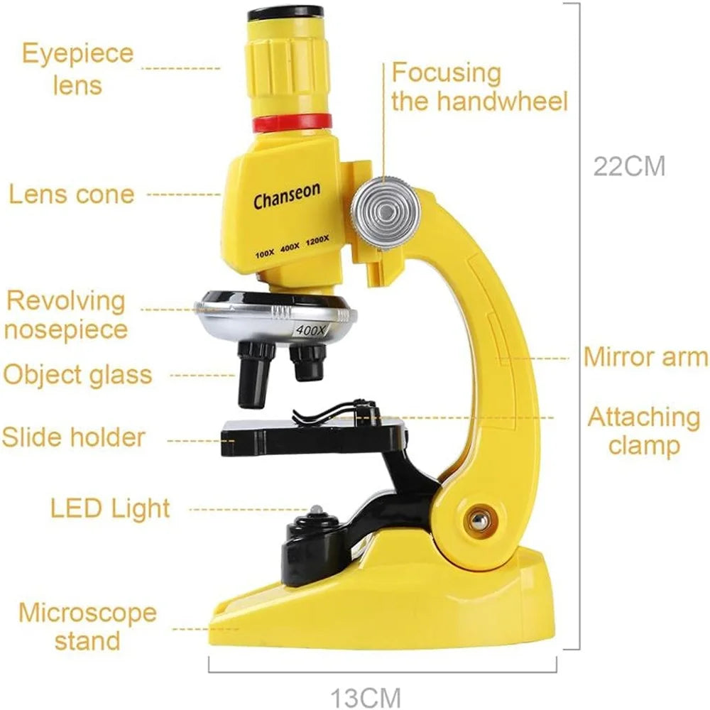 100x-1200x Kids Microscope Kit with Slides, Smartphone Adapter and Accessory Kit.