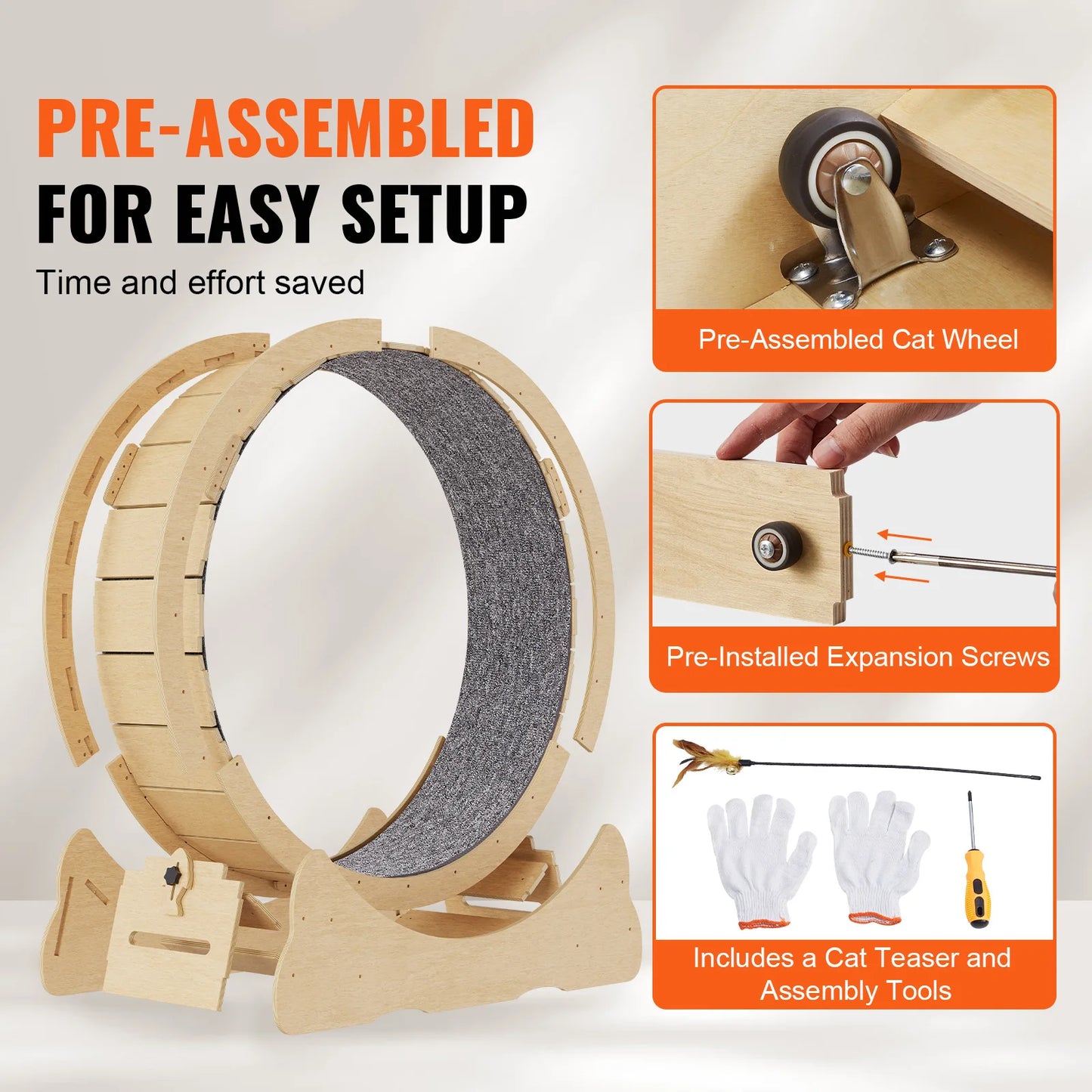 Cat Exercise Wheel Large Cat Treadmill Wheel with Detachable Carpet and Cat Teaser