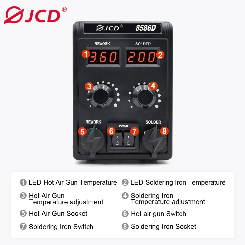 750W 8586D Soldering Station 2 IN 1 Hot Air Gun LCD Dual Digital Display Electric Soldering Iron.