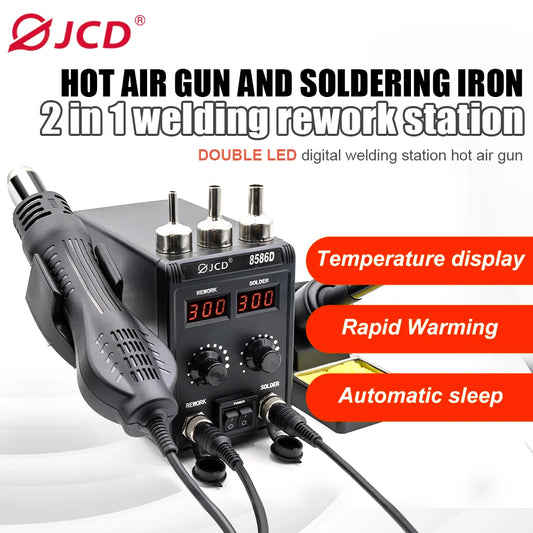 750W 8586D Soldering Station 2 IN 1 Hot Air Gun LCD Dual Digital Display Electric Soldering Iron.