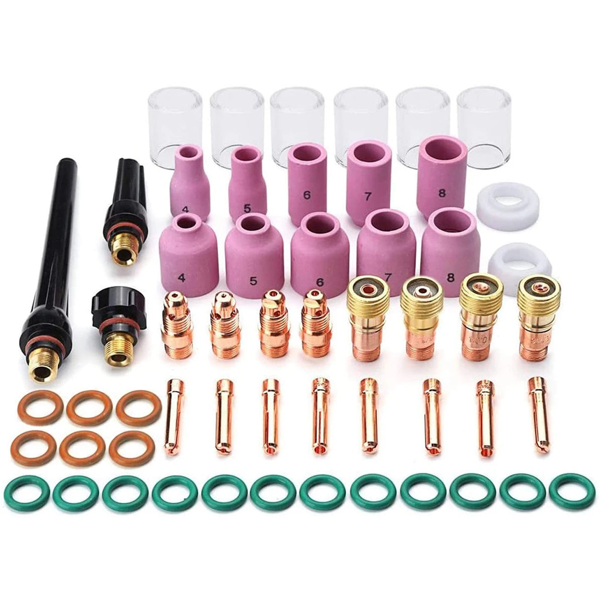 55pcs TIG Welding Torch Kit with High Temperature Glass Cup Back Cup Collets Body Alumina Nozzle.