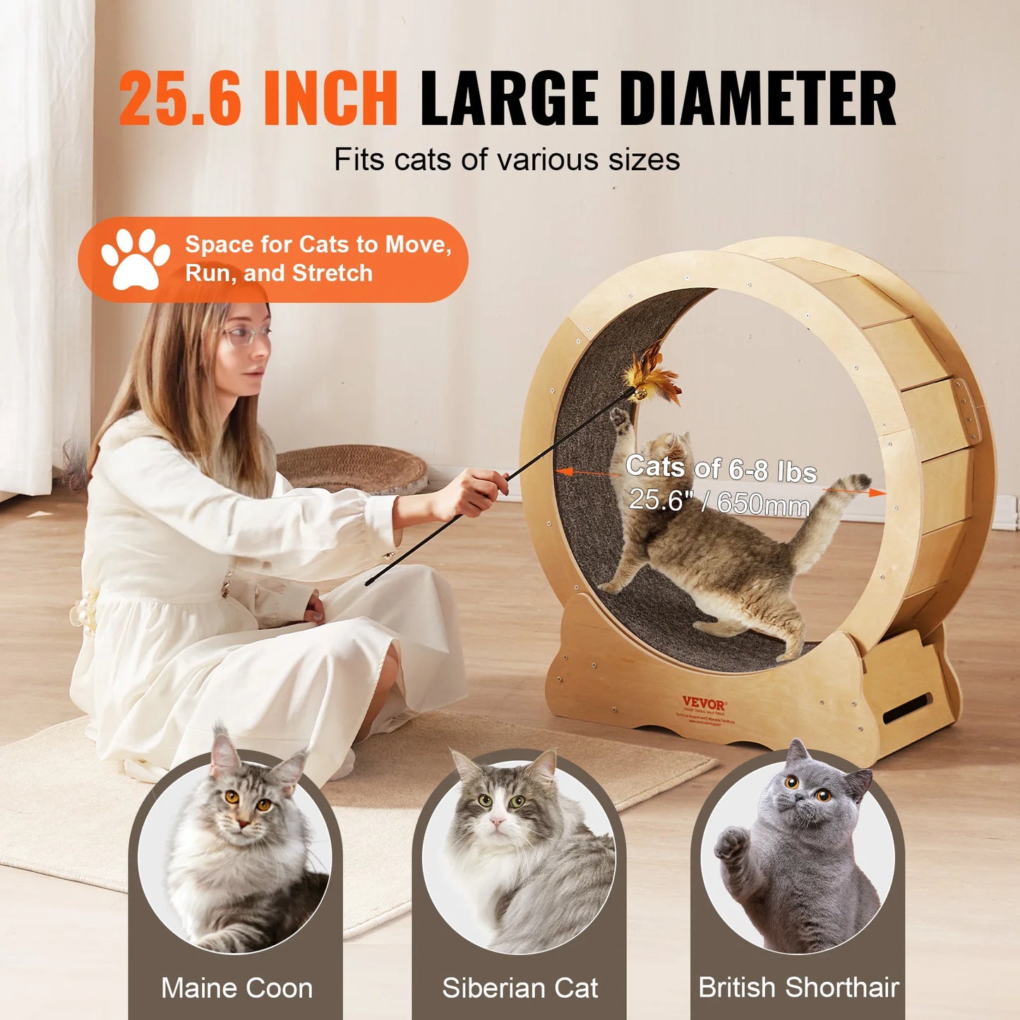 Cat Exercise Wheel Large Cat Treadmill Wheel with Detachable Carpet and Cat Teaser