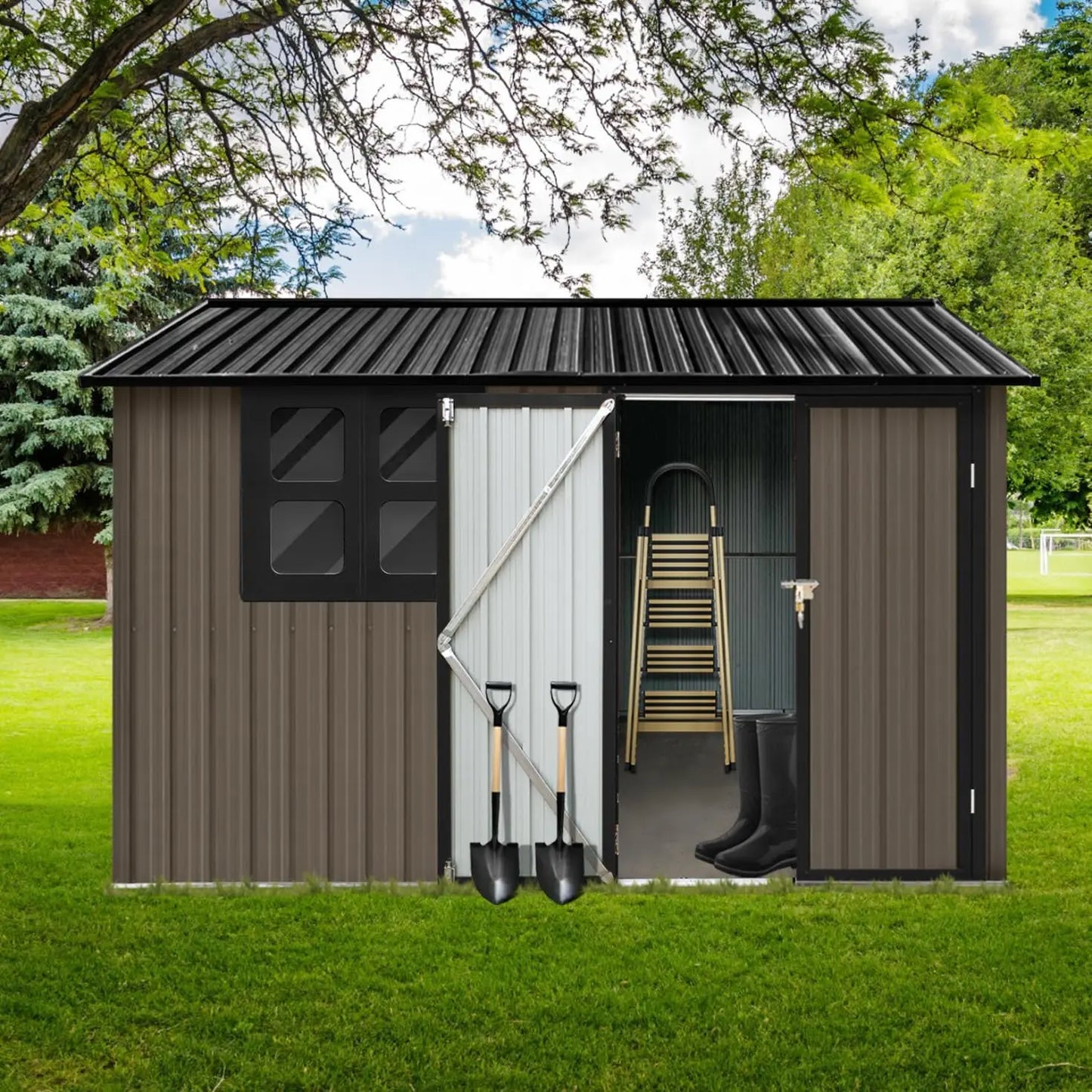 Metal Outdoor Storage Shed, 8x6 Weather Resistant with Lockable Door