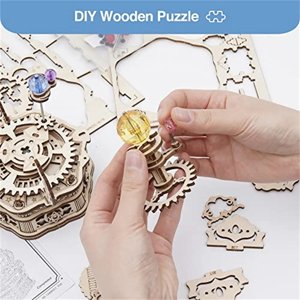 3D Wooden Puzzle Assembly Model Building Craft, Rotating Starry Sky