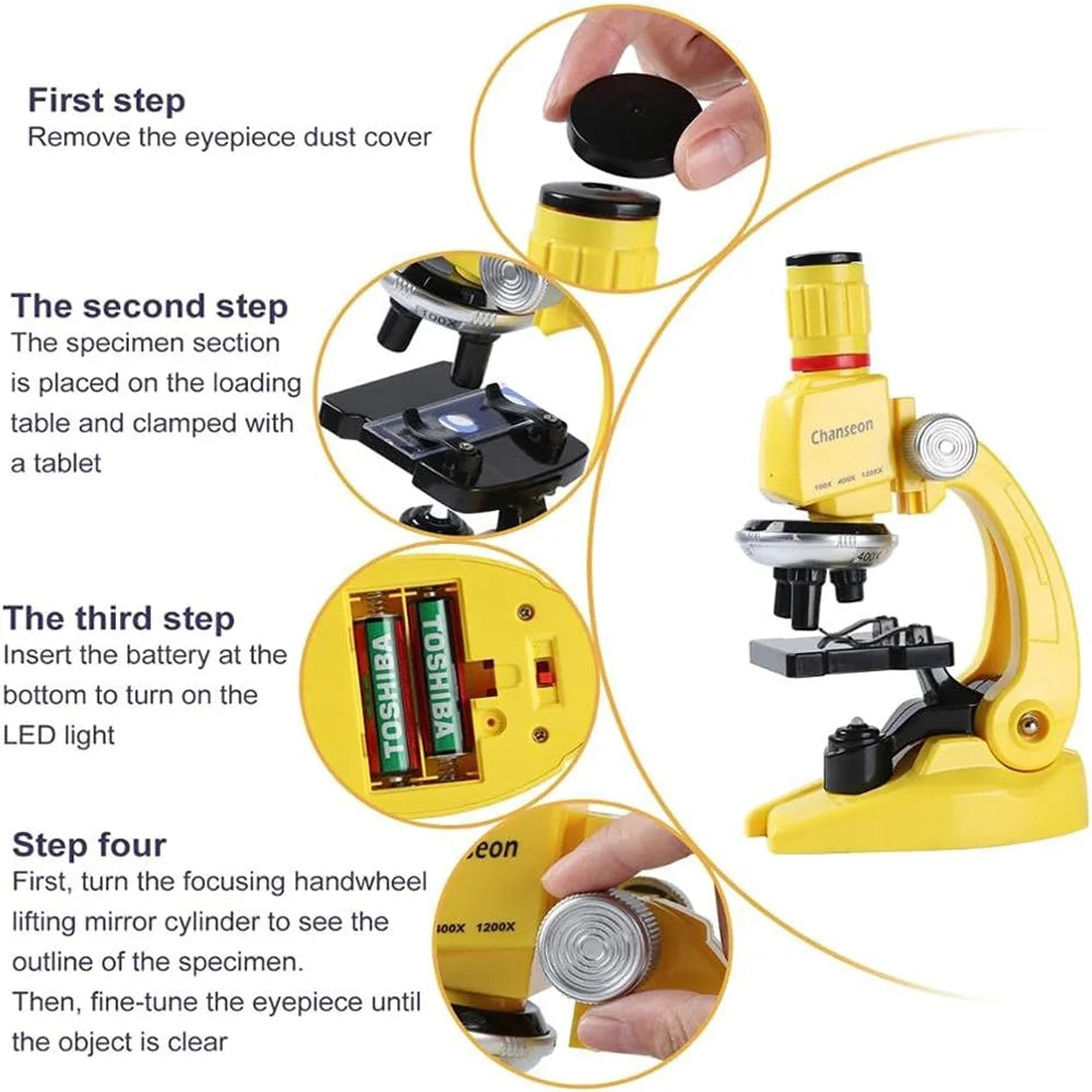 100x-1200x Kids Microscope Kit with Slides, Smartphone Adapter and Accessory Kit.