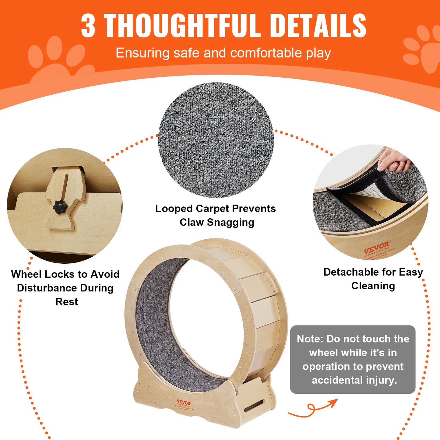 Cat Exercise Wheel Large Cat Treadmill Wheel with Detachable Carpet and Cat Teaser