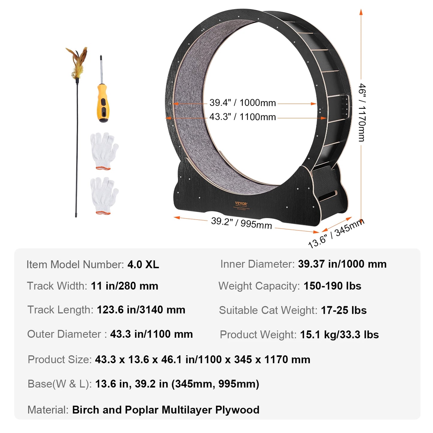 Cat Exercise Wheel Large Cat Treadmill Wheel with Detachable Carpet and Cat Teaser