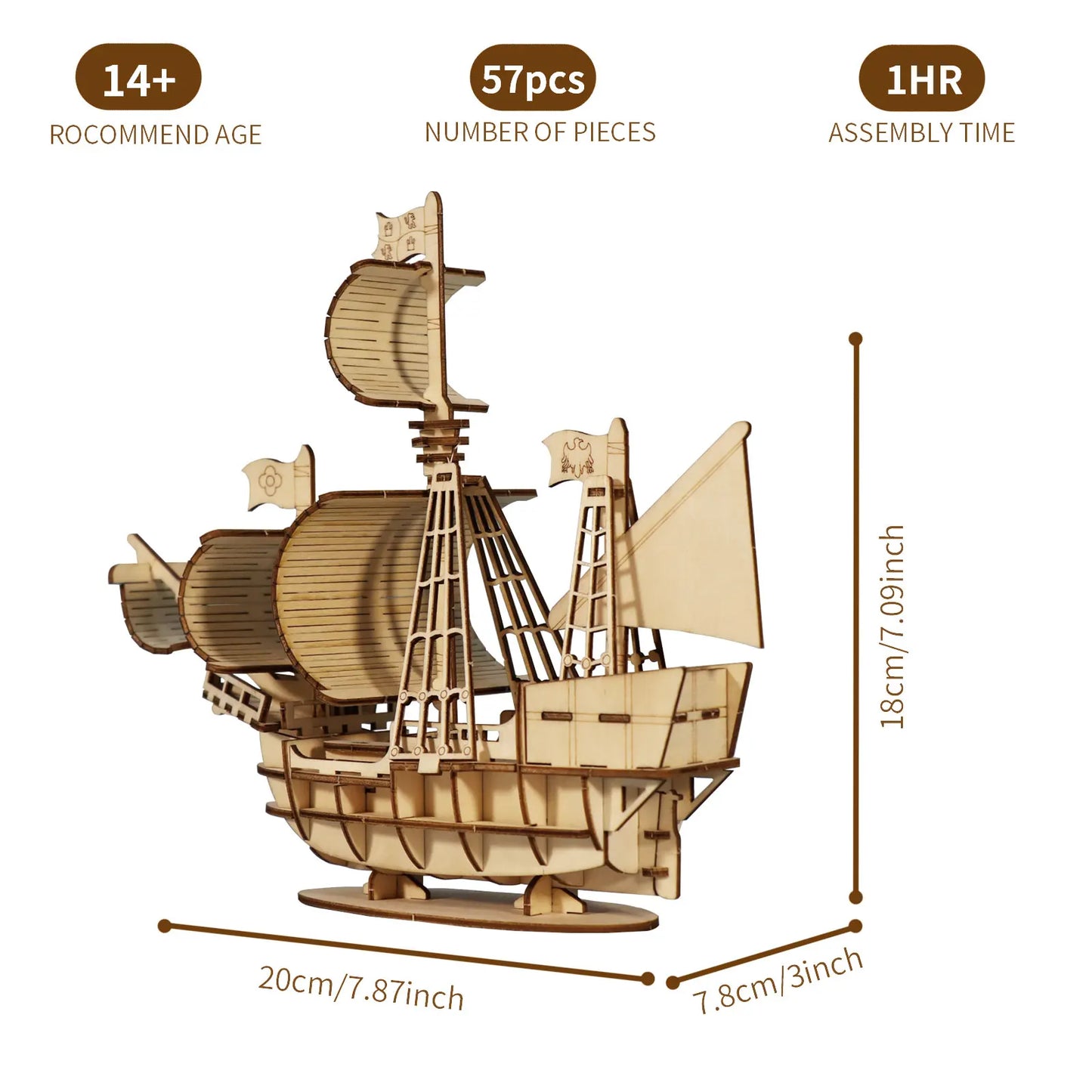 3D Wooden Puzzle, Ocean Sailboat Model Kits