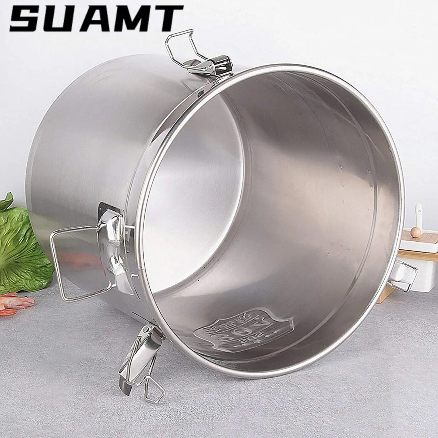 6L Stainless Steel Food Containers Grain Cereal Airtight Canister Bucket With Locking Clamp