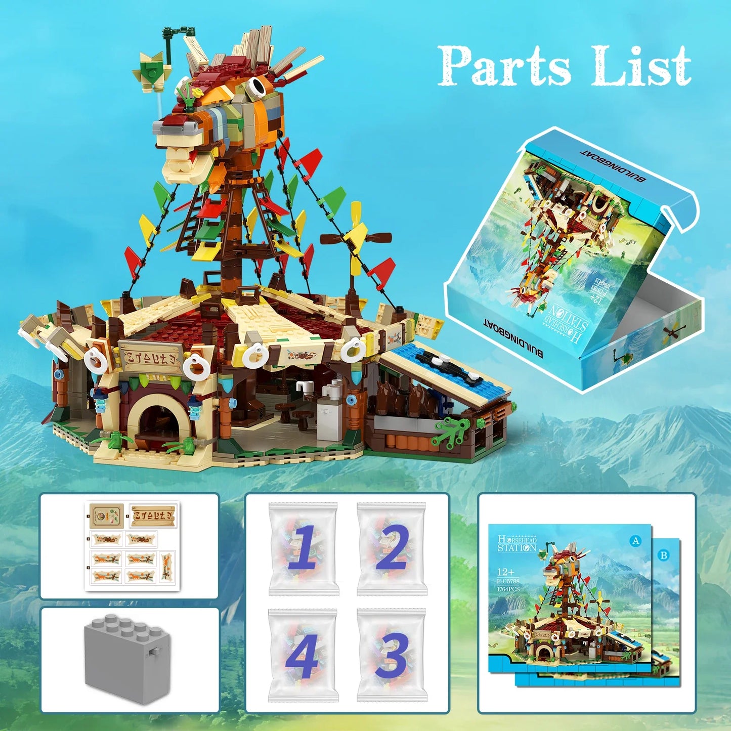 2 in 1 Horse Head Station and Link Building Blocks Kit